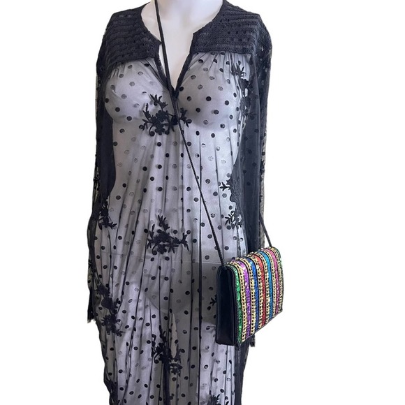 Vintage La Regale Black Multicolor Sequin Embellished Crossbody Bag Purse - Picture 7 of 10